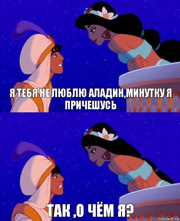 я тебя не люблю Аладин,минутку я причешусь так ,о чём я?, Комикс  Алладин и Жасмин