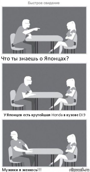 Что ты знаешь о Японцах? У Японцев есть крутейшая Honda в кузове EK9 Мужики я женюсь!!!, Комикс Быстрое свидание