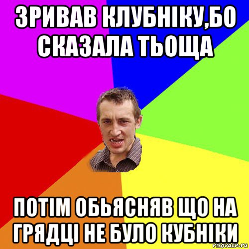 зривав клубніку,бо сказала тьоща потім обьясняв що на грядці не було кубніки, Мем Чоткий паца