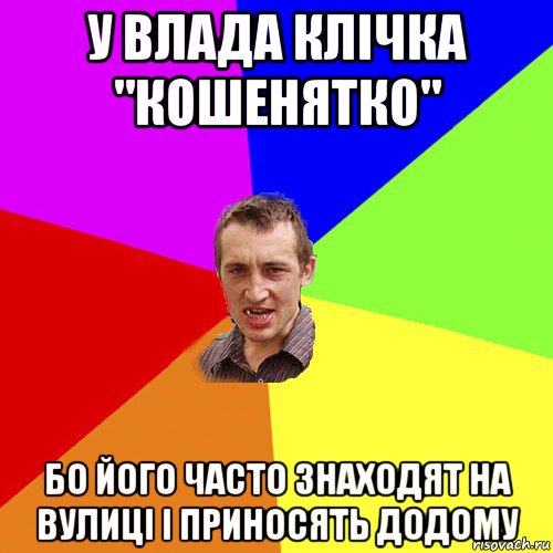 у влада клічка "кошенятко" бо його часто знаходят на вулиці і приносять додому