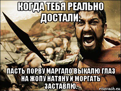 когда тебя реально достали: пасть порву маргало выкалю глаз на жопу натяну и моргать заставлю., Мем Это Спарта