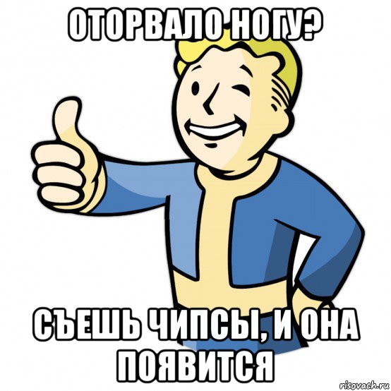 оторвало ногу? съешь чипсы, и она появится, Мем Fallout Pipboy