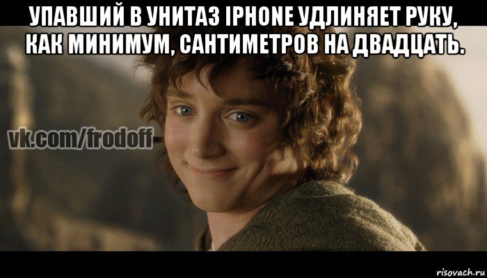 упавший в унитаз iphone удлиняет руку, как минимум, сантиметров на двадцать. , Мем  Фродо