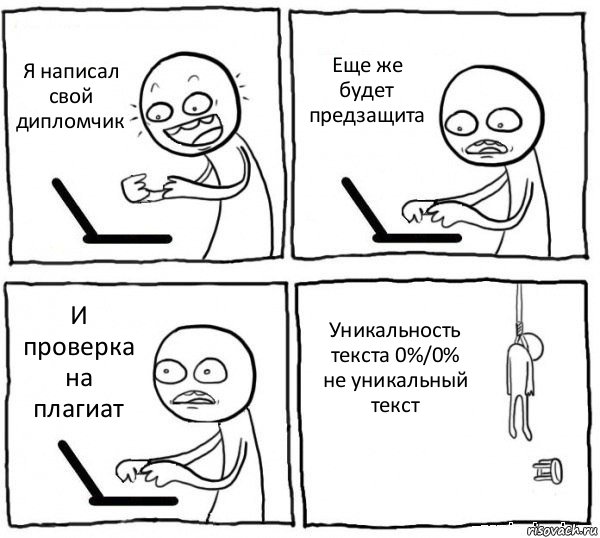 Я написал свой дипломчик Еще же будет предзащита И проверка на плагиат Уникальность текста 0%/0% не уникальный текст, Комикс интернет убивает