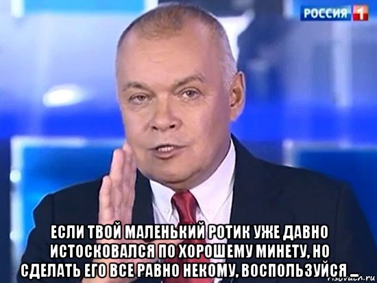  если твой маленький ротик уже давно истосковался по хорошему минету, но сделать его все равно некому, воспользуйся ..., Мем Киселёв 2014