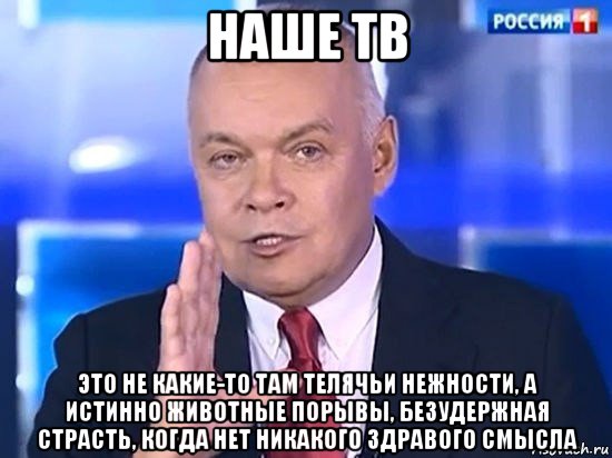 наше тв это не какие-то там телячьи нежности, а истинно животные порывы, безудержная страсть, когда нет никакого здравого смысла, Мем Киселёв 2014