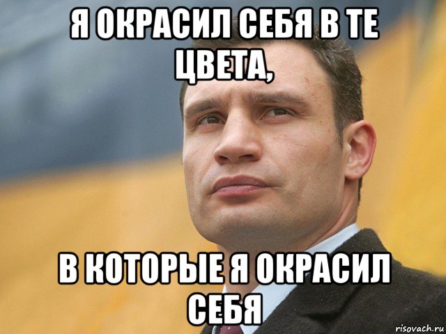 я окрасил себя в те цвета, в которые я окрасил себя, Мем Кличко на фоне флага