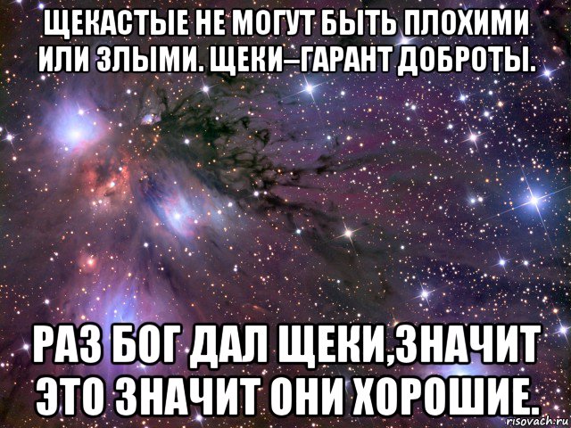 щекастые не могут быть плохими или злыми. щеки–гарант доброты. раз бог дал щеки,значит это значит они хорошие., Мем Космос