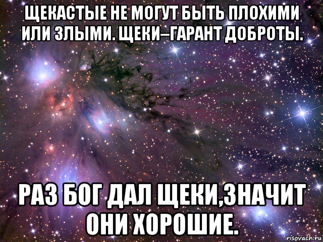 щекастые не могут быть плохими или злыми. щеки–гарант доброты. раз бог дал щеки,значит они хорошие., Мем Космос