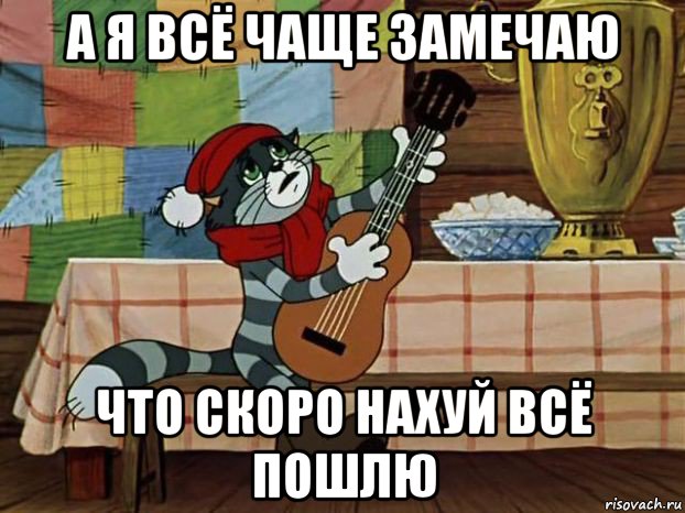 а я всё чаще замечаю что скоро нахуй всё пошлю, Мем Кот Матроскин с гитарой