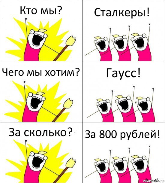 Кто мы? Сталкеры! Чего мы хотим? Гаусс! За сколько? За 800 рублей!