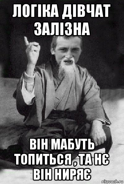 логіка дівчат залізна він мабуть топиться , та нє він ниряє, Мем Мудрий паца