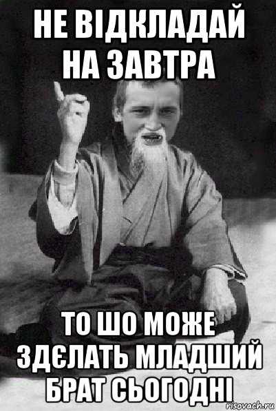 не відкладай на завтра то шо може здєлать младший брат сьогодні, Мем Мудрий паца