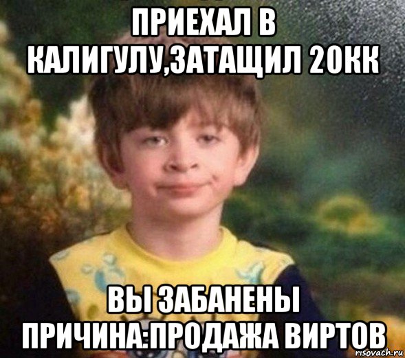 приехал в калигулу,затащил 20кк вы забанены причина:продажа виртов, Мем Недовольный пацан