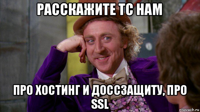 расскажите тс нам про хостинг и доссзащиту, про ssl, Мем Ну давай расскажи (Вилли Вонка)