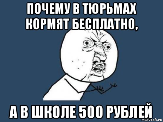 почему в тюрьмах кормят бесплатно, а в школе 500 рублей, Мем Ну почему