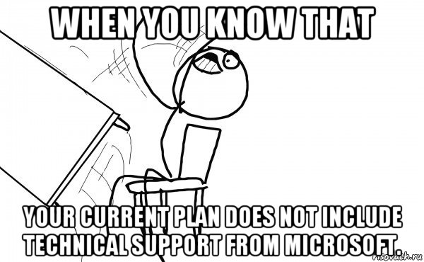 when you know that your current plan does not include technical support from microsoft., Мем  Переворачивает стол