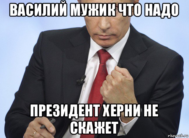 василий мужик что надо президент херни не скажет, Мем Путин показывает кулак