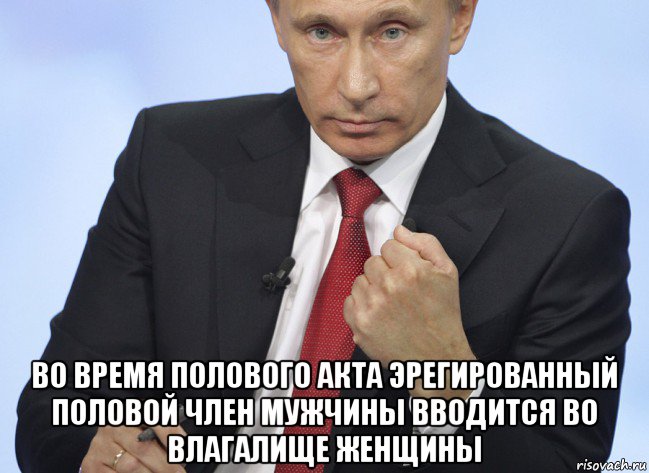  во время полового акта эрегированный половой член мужчины вводится во влагалище женщины, Мем Путин показывает кулак