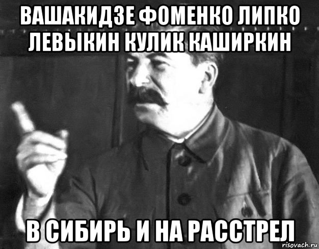 вашакидзе фоменко липко левыкин кулик каширкин в сибирь и на расстрел, Мем  Сталин пригрозил пальцем