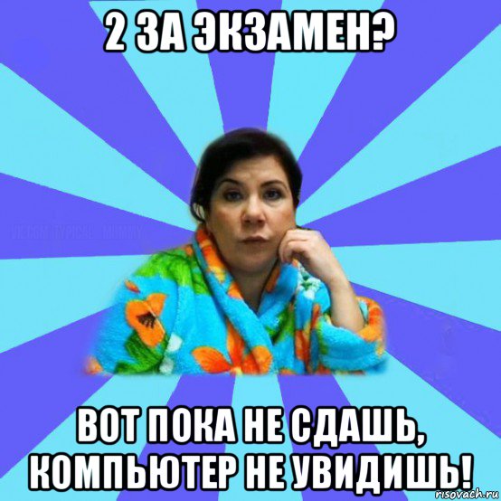 2 за экзамен? вот пока не сдашь, компьютер не увидишь!, Мем типичная мама