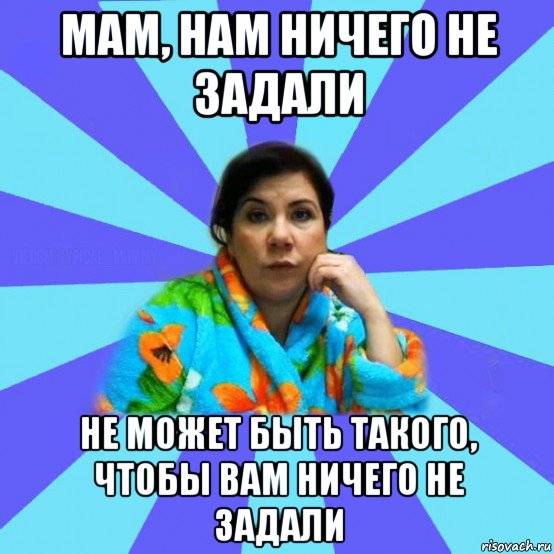 мам, нам ничего не задали не может быть такого, чтобы вам ничего не задали, Мем типичная мама