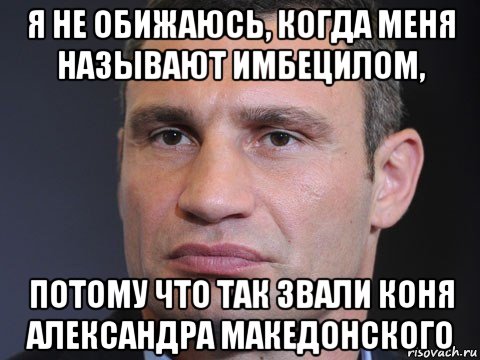 я не обижаюсь, когда меня называют имбецилом, потому что так звали коня александра македонского, Мем Типичный Кличко