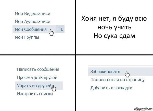 Хоия нет, я буду всю ночь учить
Но сука сдам, Комикс  Удалить из друзей