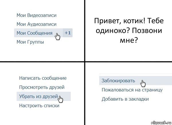 Привет, котик! Тебе одиноко? Позвони мне?, Комикс  Удалить из друзей