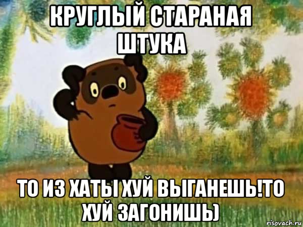 круглый стараная штука то из хаты хуй выганешь!то хуй загонишь), Мем Винни пух чешет затылок