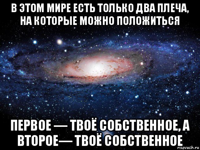 в этом мире есть только два плеча, на которые можно положиться первое — твоё собственное, а второе— твоё собственное, Мем Вселенная