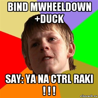 bind mwheeldown +duck say: ya na ctrl raki ! ! !, Мем Злой школьник