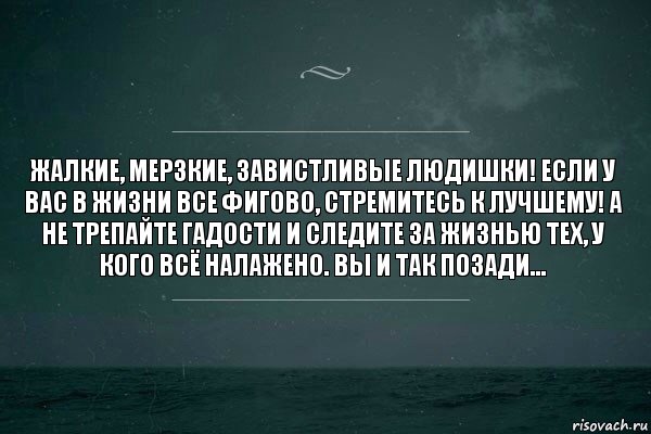 жалкие, мерзкие, завистливые людишки! Если у вас в жизни все фигово, стремитесь к лучшему! А не трепайте гадости и следите за жизнью тех, у кого всё налажено. Вы и так позади..., Комикс   игра слов море