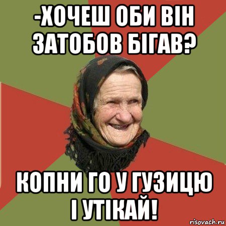 -хочеш оби він затобов бігав? копни го у гузицю і утікай!, Мем  Бабушка