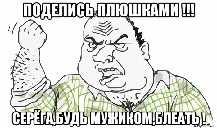 поделись плюшками !!! серёга,будь мужиком,блеать !, Мем Будь мужиком