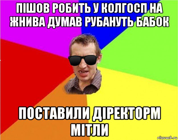 пішов робить у колгосп на жнива думав рубануть бабок поставили діректорм мітли, Мем Чьоткий двiж