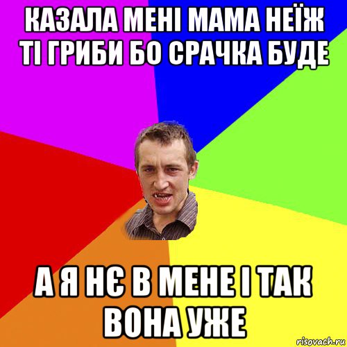 казала мені мама неїж ті гриби бо срачка буде а я нє в мене і так вона уже, Мем Чоткий паца