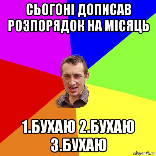 сьогоні дописав розпорядок на місяць 1.бухаю 2.бухаю 3.бухаю, Мем Чоткий паца