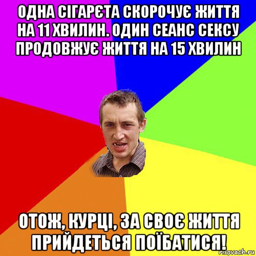 одна сігарєта скорочує життя на 11 хвилин. один сеанс сексу продовжує життя на 15 хвилин отож, курці, за своє життя прийдеться поїбатися!, Мем Чоткий паца