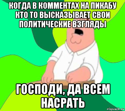 когда в комментах на пикабу кто то высказывает свои политические взгляды господи, да всем насрать