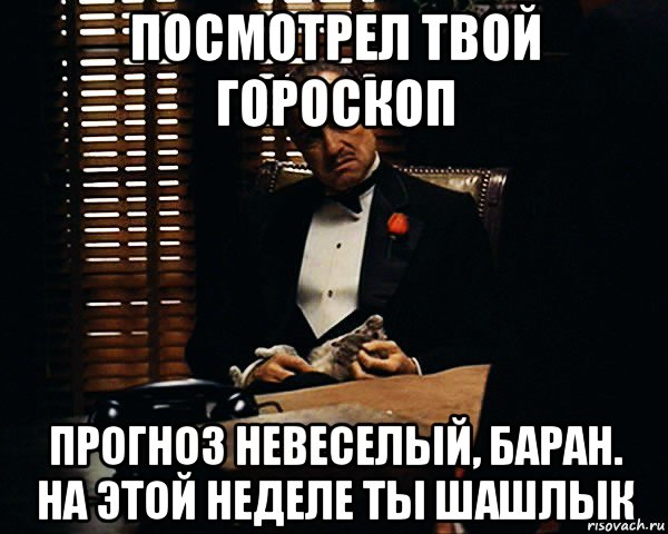 посмотрел твой гороскоп прогноз невеселый, баран. на этой неделе ты шашлык, Мем Дон Вито Корлеоне