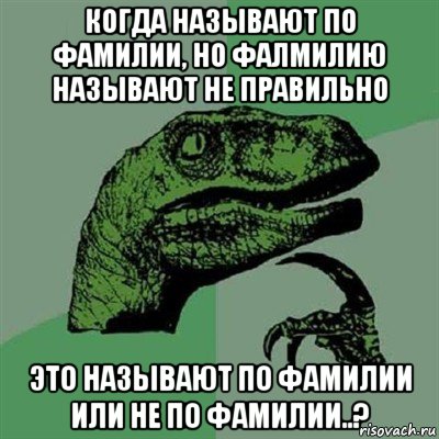 когда называют по фамилии, но фалмилию называют не правильно это называют по фамилии или не по фамилии..?, Мем Филосораптор