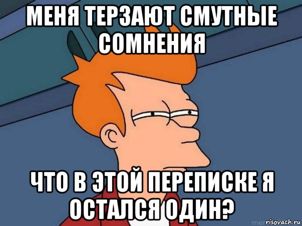 меня терзают смутные сомнения что в этой переписке я остался один?, Мем  Фрай (мне кажется или)