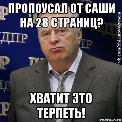 пропоусал от саши на 28 страниц? хватит это терпеть!, Мем Хватит это терпеть (Жириновский)