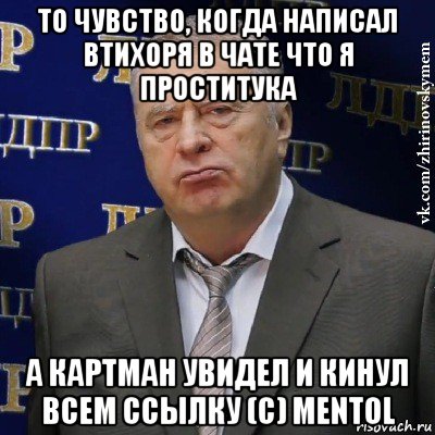 то чувство, когда написал втихоря в чате что я проститука а картман увидел и кинул всем ссылку (с) mentol, Мем Хватит это терпеть (Жириновский)