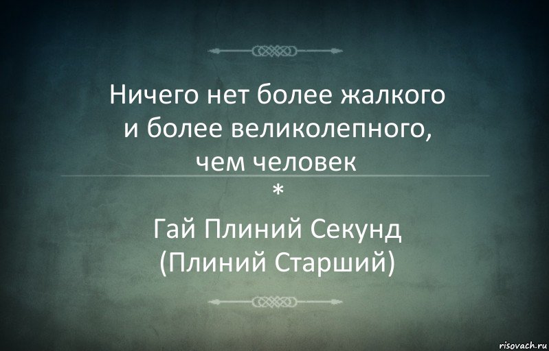 Ничего нет более жалкого
и более великолепного,
чем человек
*
Гай Плиний Секунд
(Плиний Старший)