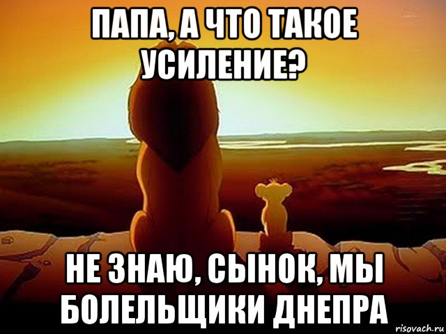 папа, а что такое усиление? не знаю, сынок, мы болельщики днепра, Мем  король лев