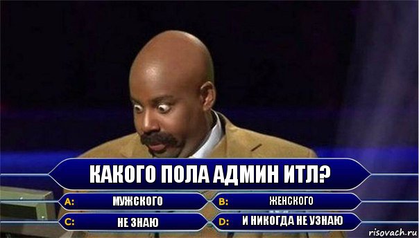 Какого пола админ ИТЛ? Мужского Женского Не знаю И никогда не узнаю