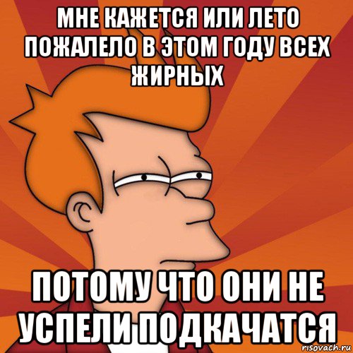 мне кажется или лето пожалело в этом году всех жирных потому что они не успели подкачатся, Мем Мне кажется или (Фрай Футурама)