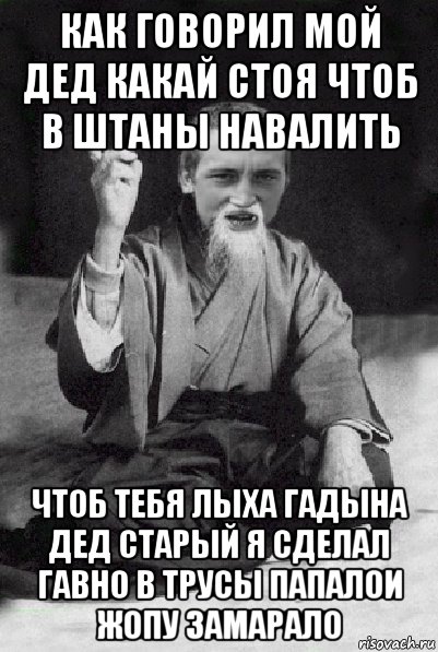 как говорил мой дед какай стоя чтоб в штаны навалить чтоб тебя лыха гадына дед старый я сделал гавно в трусы папалои жопу замарало, Мем Мудрий паца